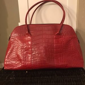 Red Furla handbag.